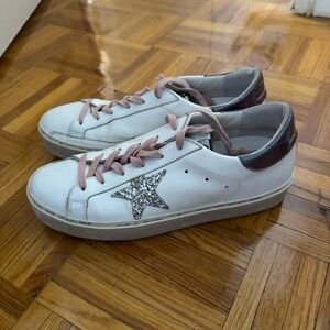 Golden Goose Hi Star Women's White and Pink with Glitter Star and Pink Laces